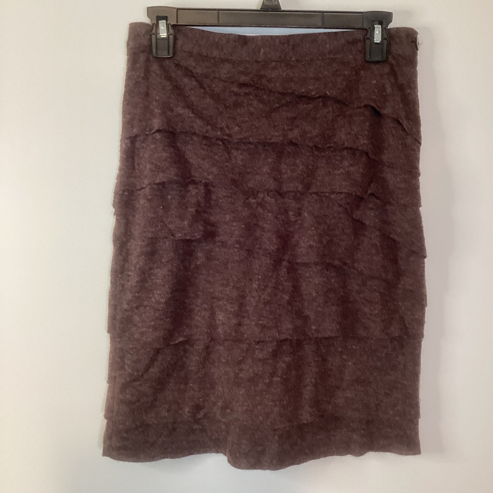 Anthropologie Coquille Burgundy Layered Tiered Wool Blend Mini Skirt